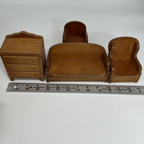 Vintage Wanner Grand Rapids Wood Dollhouse Furniture Lot of 10 USA Chairs Tables - Picture 8 of 10